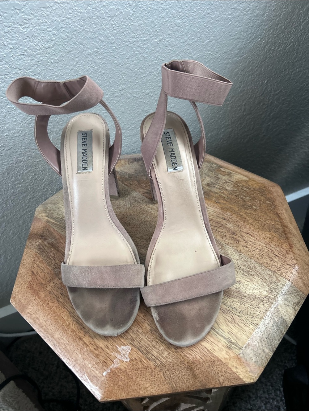 Steve Madden Suede Ankle Strap Heels in Taupe